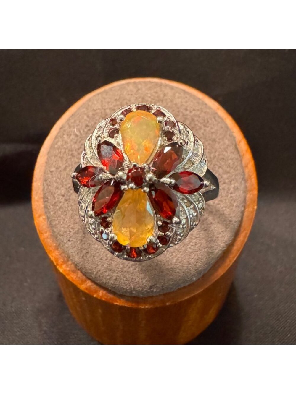 Harold Trujillo Sterling Silver 925 Natural Diamond Opal Garnet Ring Size 11.25